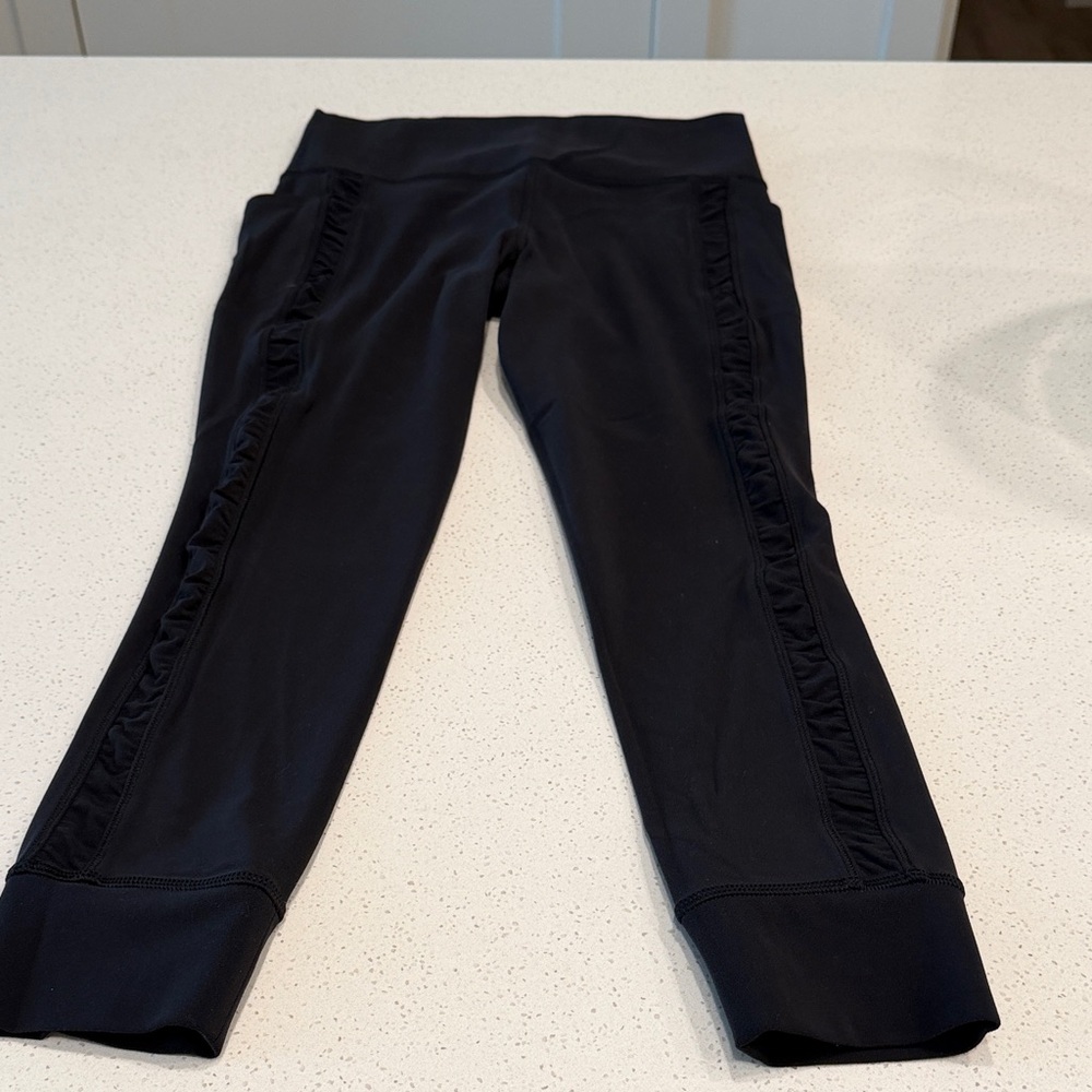 Athleta Black Leggings with Ruffle Detail
